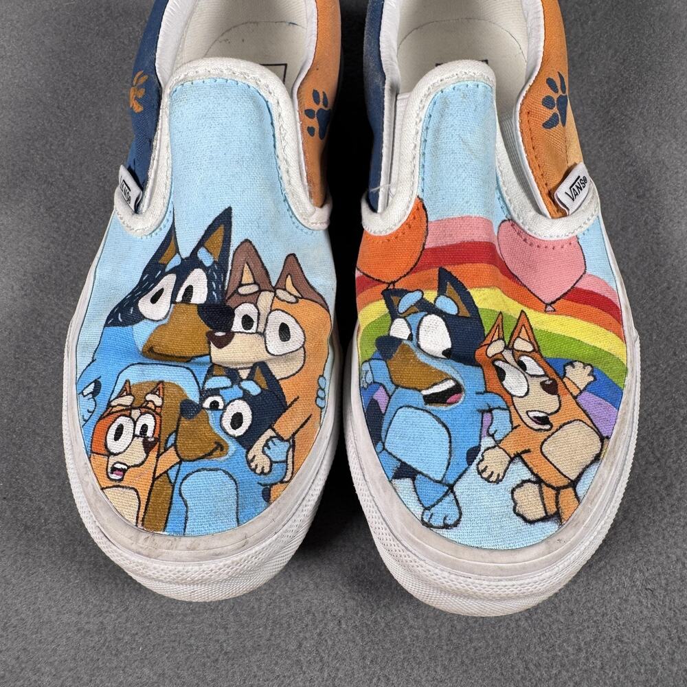 Vans Shoes Kids Size 2‎ Slip-On Bluey Custom Hand Painted Canvas Paw Print Art